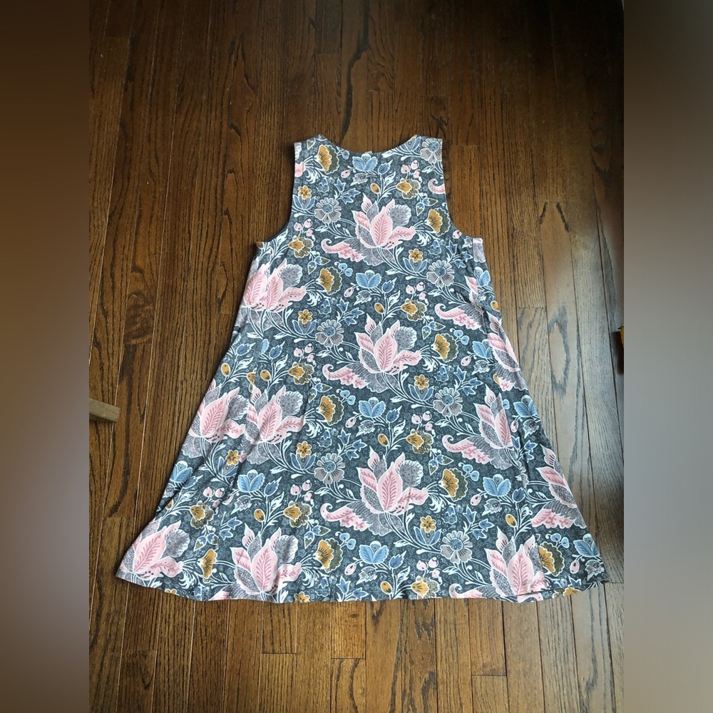 LOFT Women’s M Gray/Blue/Pink Floral Sleeveless Flowing A-Line Sun Dress - EUC! - Picture 7 of 9